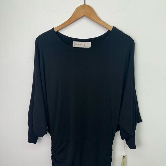 Graham & Spencer Anthropologie Black Stretch Jersey Knit Ruched Skirt Dolman Sle - Picture 7 of 13